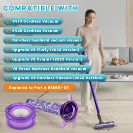Upgraded V8 Replacement Filter Compatible with Dyson New Version V8 Cordless Vacuum, V8 Animal Extra SV25, SV10, V8 FOCUS Mattress, Car+Boat handheld, Replace Part #965661-05 & 967478-05