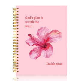 Mhfpl God's Plan Is Worth The Wait Spiral Journal Notebook for Women, Funny Pink Hibiscus Flower Notebooks, Christian Religious Gifts for Mom Aunt Daughter BFF, Birthday Thank You Gifts for Her