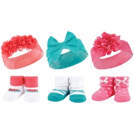 Hudson Baby Baby Girls' Headband and Socks Giftset, Teal Coral, One Size