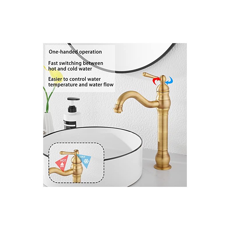 360° Swivel Antique Brass Bathroom Vessel Sink Faucet Single Handle
