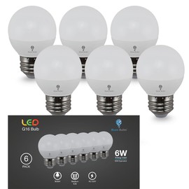 Bluex Bulbs 6 Pack G16 LED Light Bulbs - 6W 550 Lumens 3000K Warm White E26 Base 120V - Mini LED Light Bulbs Suitable for Chandelier, Signs, Floor Lamps, Nightlights & Kitchens Type G Short Light Bulb