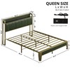 LIKIMIO Queen Bed Frame, Storage Headboard with Charging Station, Solid
