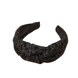 Knotted Headband Non Slip Floral Printed Headband Wide Head Band Fashion Hairband Top Knot Headbands for Women (Black, One size)