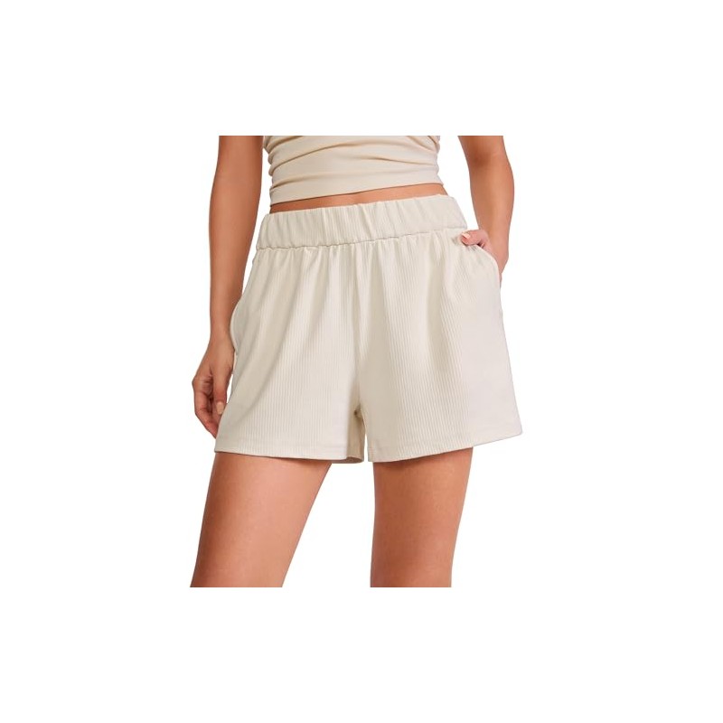 CRZ YOGA Comfy Ribbed Sweat Shorts for Women High Waisted