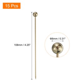 sourcing map 15Pcs Stainless Steel Cocktail Toothpicks, 4.25 Inch Metal Cocktail Picks Fruit Sticks Reusable Long Martini Picks Cocktail Skewers for Party Drinks Appetizer, Gold Bead