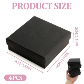 cxxtkcxxlc Set of 4 Jewellery Gift Boxes, Gift Box Jewellery 9 x 9 x 3 cm, Small Jewellery Box, Foam Jewellery Ring Box for Rings, Earrings, Necklaces and Bracelets, Black