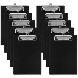 LDHHYH Pack of 10 Plastic Clipboards A5, Plastic Clipboard A5 with Metal Clamp and Hanging Loose, A5 Clipboards Black Clipboard for School, Home, Office