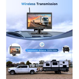 7 inch Wireless Backup Camera with 2* AHD Rear View Camera IPS Monitor Waterproof Night Vision Intelligent Reverse Lines Blind Spot Warning 12V-36V for Cars/Vans/Trucks/RV/Travel Trailer/Bus/Pickup