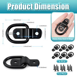 D Ring Tie Down Anchors, 6 Pcs Heavy Duty Steel D Rings, D Ring Tie Downs for Boats, Trailers Trucks RV, Warehouse, Garage (Black)
