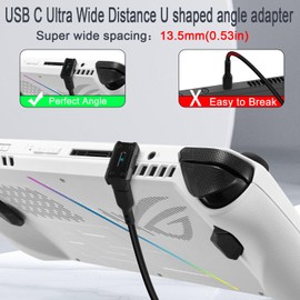 QIANRENON Super Wide USB C U-Shaped Adapter 10Gbps USB 3.1 Type C Male to Female 180 Degree Angle Wide Connection, 13.5 mm Spacing, 100 W Charging/4K HD/LED, for ROG Ally Steam Deck Phone Tablet