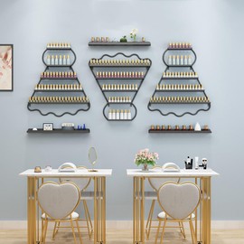 Wall Mounted Nail Polish Racks, 6PCS Metal Display Rack Badminton Shaped Cosmetic Display Cases Lipstick Perfume Wall Shelf for Home Spa Nail Salon Shop, Hold Up to 420 Bottles (Black)