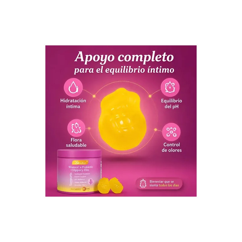 Probiótico Femenino Gomitas Womens Probiotic Gummies with Slippery Elm, Pineapple