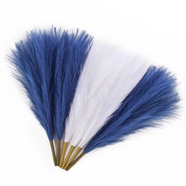AFAMITOO Set of 6 Artificial Pampas Grass 17.7”/45CM Fake Pompous Decor White/Blue Faux Pampas Bouquet for Home Wedding Centerpieces Bohe Decor