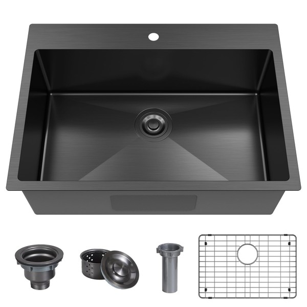 28 x 20 Inch Black Drop In Kitchen Bar Sink,