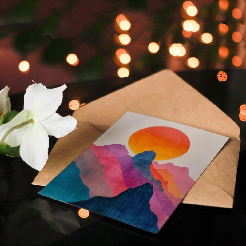 Artery8 Birthday Card Colourful Abstract Boho Alps Mountain Range Sunset