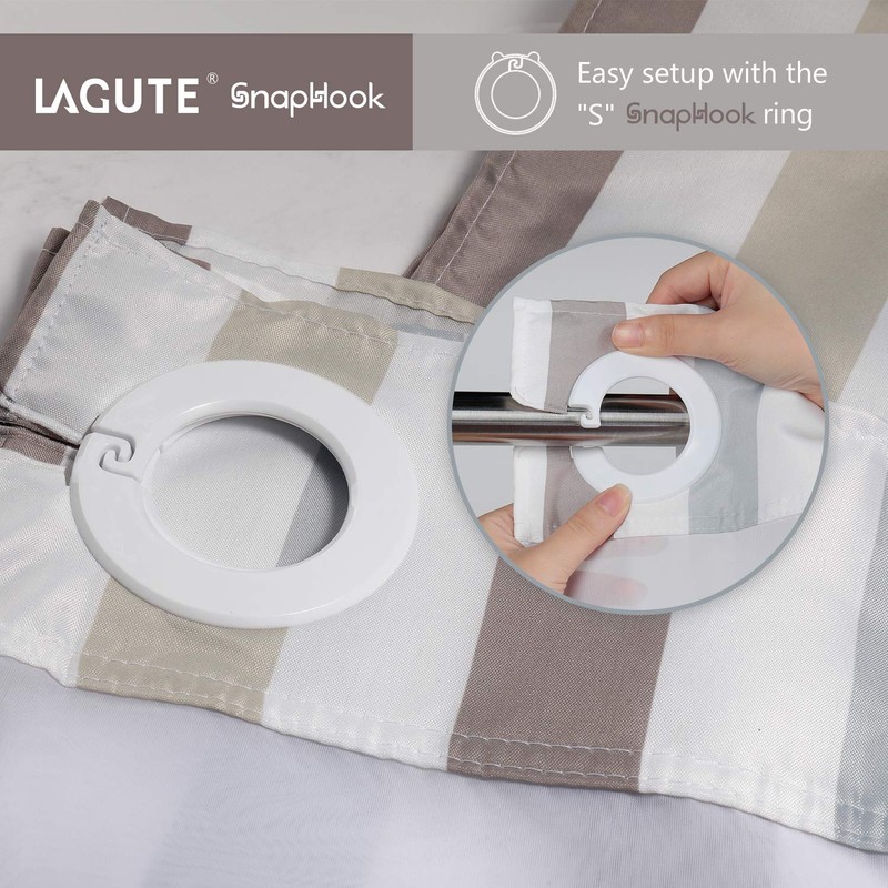 Lagute SnapHook Stijl Shower Curtain with Snap-in Liner| No Hook