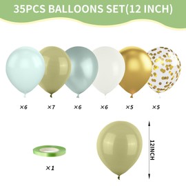 Dusty Blue Green Balloons,12 Inchs Sage Green Blue Sand White Gold Confetti Latex Balloons for Eucalyptus Birthday Boho Bridal Shower Wedding Decorations