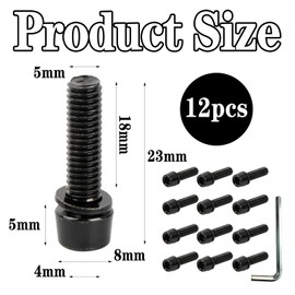 Pack of 12 Bicycle Stem Screws, Multifunctional Bicycle Screws Set, Bottle Holder Screws, Includes Wrench, M5 x 18 mm Bolts, Suitable for Mountain Bikes and Other Bicycle Types (Black)