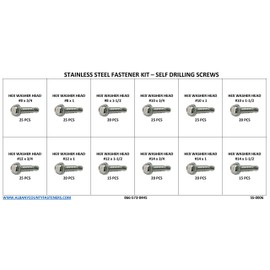 Stainless Steel Hex Washer Head Self Drilling Screws Assortment Kit #8 - #14-256 Pieces