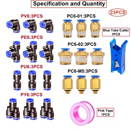 HUAZIZ 20 m PU Pneumatikschlauch, Orange Pneumatic Polyurethane Pneumatik Schlauch, Flexibel Druckluftschlauch, mit 21 Stück Pneumatikverbinder Air Push Schnellkupplungen, Außen 6mm x Innen 4mm