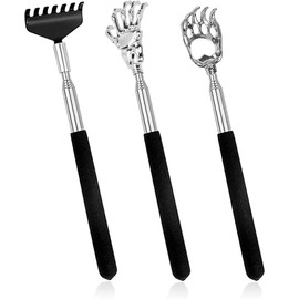 Telescoping Back Scratcher 3 Pack - Stainless Steel Extendable Scratcher with 7-Tine Rake/Bear Claw/Ghost Claw Heads, Durable Portable Massager Tool for Adults, Stocking Stuffers Gifts (Black)