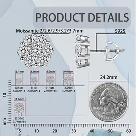 Delzzad S925 Flower Stud Earrings VVS Synthetic Moissanite Screw Back/Butterfly Back Earrings Daily Costume Jewelry Accessories Perfect Birthday Anniversary Gift for Women:_Butterfly Back-White_9.9mm(1.96ct)