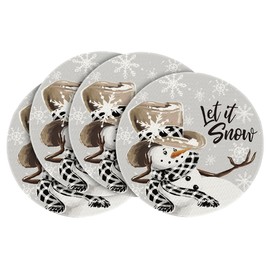 Artoid Mode Grey Snowman Snowflake Let it Snow Christmas Placemats Set of 4, 15 Inch Seasonal Winter Xmas Round Table Mats for Dining Decoration