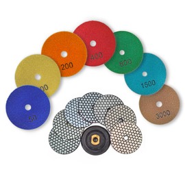 Diamond Polishing Pads 4 Inch Dry Polishing 7 Piece Set for Tile, Granite, Marble with Backer Pads