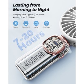 coldSky Portable Handheld Fan, 4000mAh Battery Operated 3 in 1 Multifunction Personal Travel Fan with Digital Display, 90° Foldable Desk Fan with Base, 5 Speed Lash Fan for Makeup/Office (White)