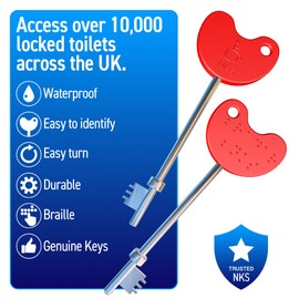 NKS Radar Key for Disabled Toilets UK with Easy Grip for Disabled Access | Red Plastic Head with Braille, Steel Disabled Toilet Key – Unlocks 10000+ Secure Toilets Across UK 2PK