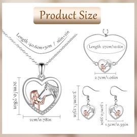LOCCY Horse Necklace Horse Bracelet Set, Horse Gifts for Girls, Horse Pendant Necklace Jewellery, Silver Girls and Horse Necklace for Girls, Horse Things for Girls Horse Lovers, Metal