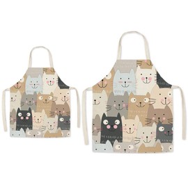Eyand Parent-Child Apron for Cooking - Super Cute Pattern Cotton and Linen Kitchen Apron for Mom Kids Cooking Painting Garden Apron (Cat)