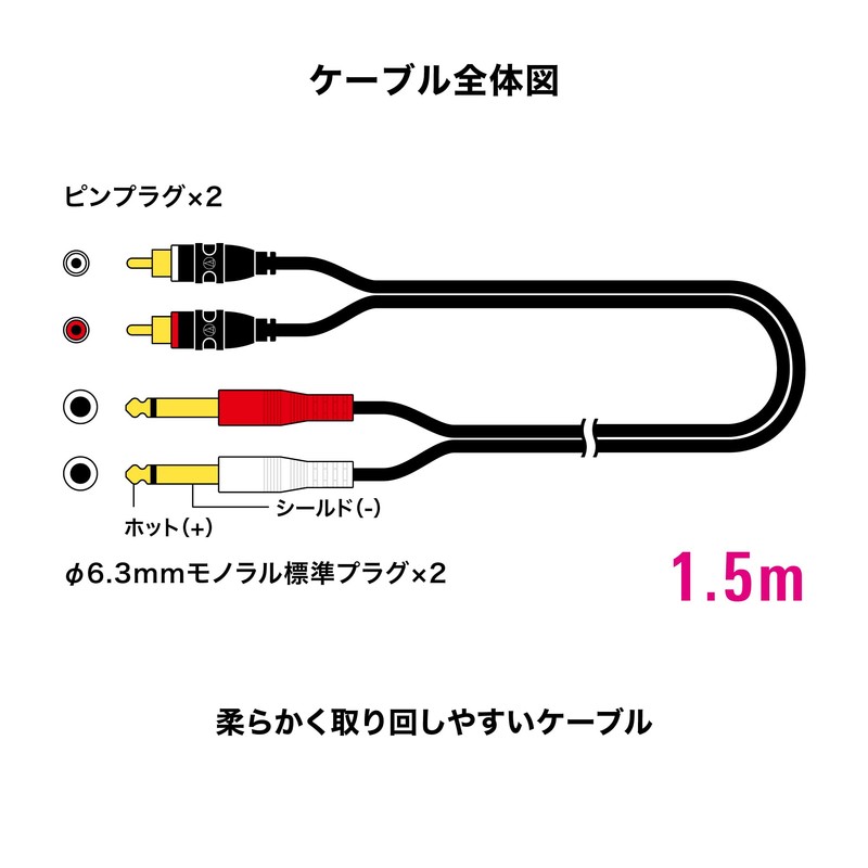 Audio Technica Stereo Cable (RCA Pin x2 - φ6.3mm Mono
