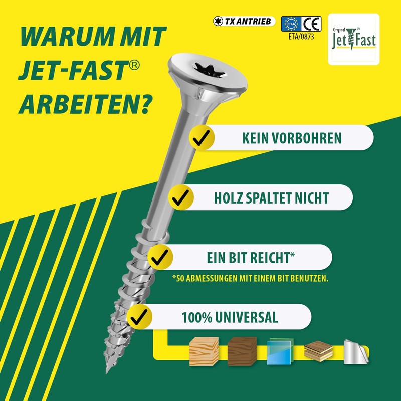 Jet-Fast Premium Universal Screws 3.5 x 16 mm, Pack of