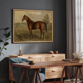 SIGNFORD Framed Canvas Print Wall Art Equestrian Portrait of a Chestnut Horse Classic Equine Illustrations Modern Art Minimal Relax/Calm for Living Room, Bedroom, Office - 24"x36" Natural