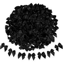 WHQXFDZ 160 Pieces Mini Black Craft Satin Ribbon Bows Christmas Bows for Wedding Birthday Christmas Tree Crafts Home Decoration DIY Making(Black)