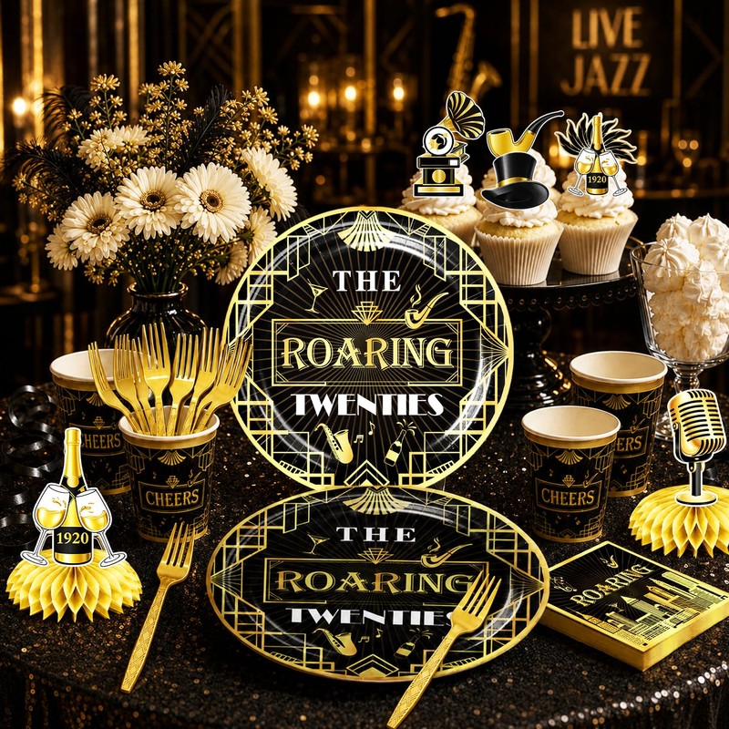 Yingoto Roaring 20s Party Decorations Tableware Set Serves 25 Guests