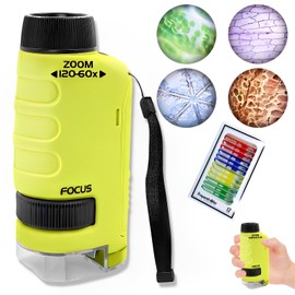 Mini Microscope for Children, 60X-180X Pocket Microscope with LED and with 12 Slides, Portable Handheld Microscope, Children's Microscope, Pocket Microscope for Children, Adults, Students, Laboratory,