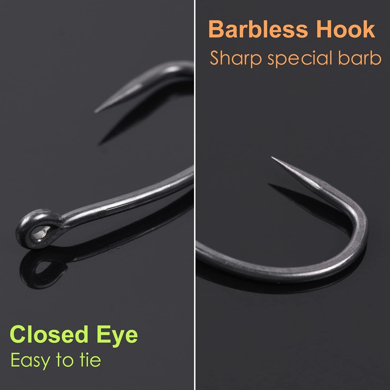 Luroad 50pcs Barbless Carp Coarse Eyed Fishing Hook Size 2,