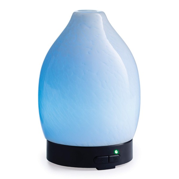 Airome Moonstone Medium Hand-Blown Glass Essential Oil Diffuser|100 mL Humidifying Ultrasonic Aromatherapy Diffuser 8 Colorful LED Lights, Intermittent & Continual Mist, Auto Shut-Off, White