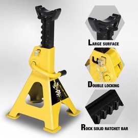 YELLOW JACKET Car Jack Stands 3 Ton with Double Locking and Large Foot Base for Lifting SUVS, Heavy Duty Steel, 6600 lb Capacity, 1 Pair, Yellow