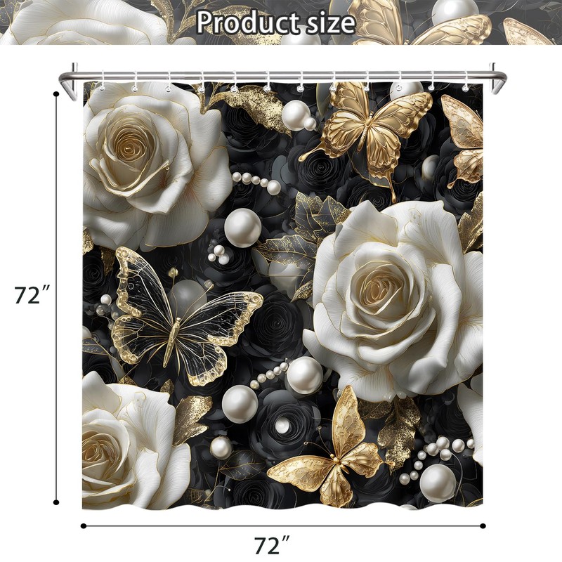 Black and Gold Luxury Aesthetic Shower Curtain, Modern Abstract Goth