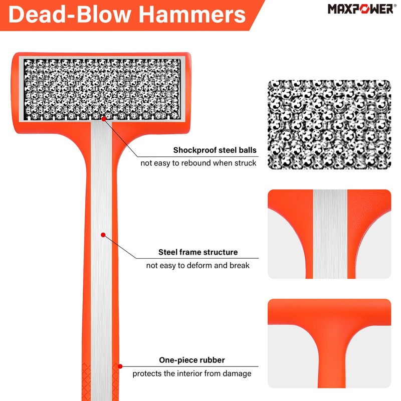 MAXPOWER Dead Blow Hammer, 4LB Dead Blow Mallet with Checkered