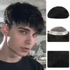 Zakya Mens Toupee Human Hair Replacement System, Toupee for Men PU & Lace Base for Thinning Hair 7 * 9 Inch Base Size