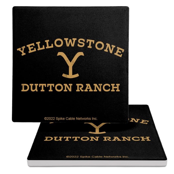 Yellowstone TV Show Dutton Ranch Square Ceramic Coasters, Set of