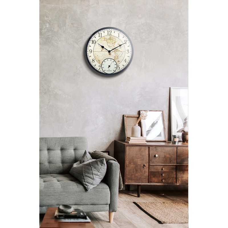 Infinity Instruments Orbis Indoor Outdoor Wall Clock and Thermometer, Traditional