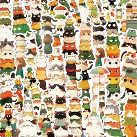 50 Pcs Cute Cat Animal Stickers for Kid Teens Girls Boys Adults,Stacked Animals Stickers for Laptop,Water Bottles,Bicycle,Skateboard,Computer,Waterproof Vinyl for Wall,Graffiti Stickers Pack