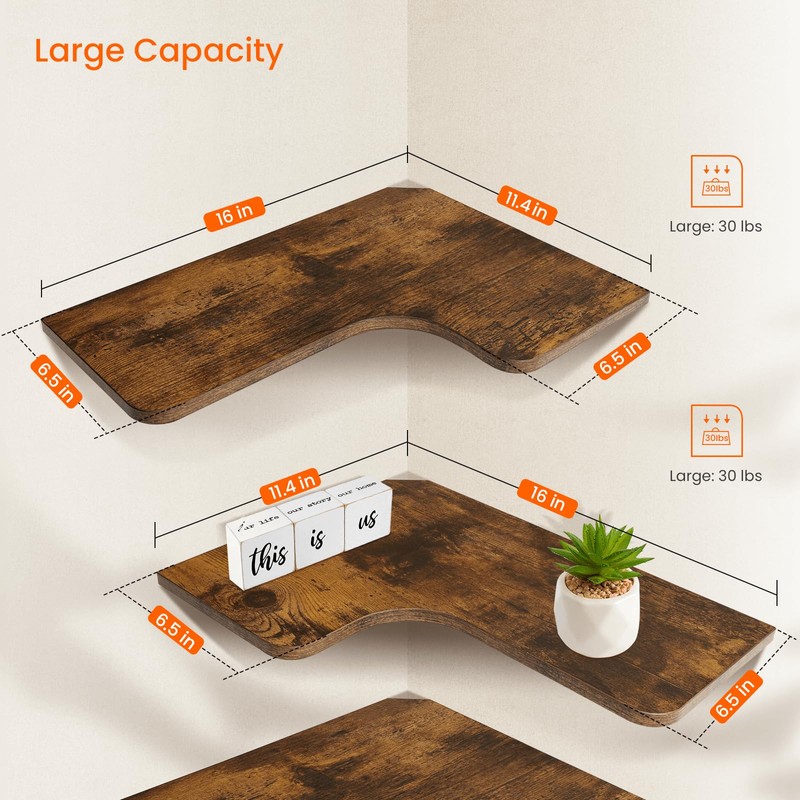 Homode Corner Floating Shelves, Corner Shelves Wall Mounted with Cord