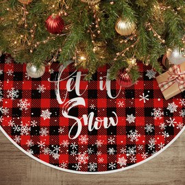 AVOIN colorlife Let It Snow Buffalo Plaid Christmas Tree Skirt, Xmas Winter Holiday Party Tree Mat Indoor Outdoor Decoration 36 Inch