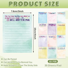 Pajean 12 Pcs Funny Notepads with Sayings Sticky Office Supplies to Do List Work Assorted Notepad for Workers 3 x 4 Inch Funny Coworker Gifts Assorted Novelty Memo Pads for Christmas Staff Gift